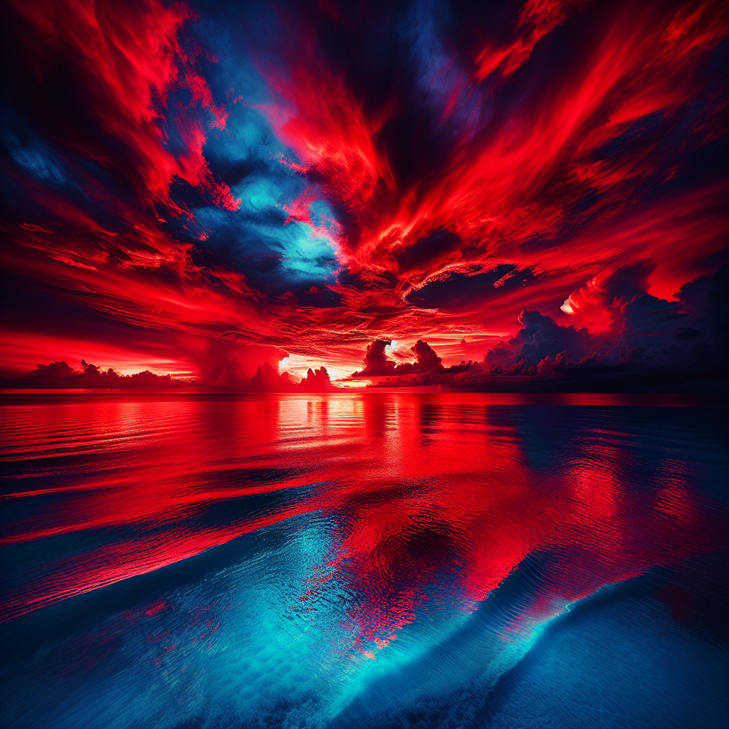 Fiery Red Sky over a Calm Blue Sea